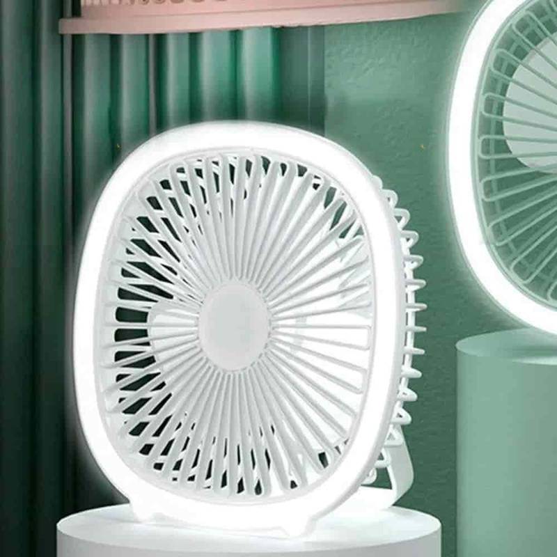 Rechargeable Mini Table Fan with LED Light – Stepless Adjustable Desk Fan
