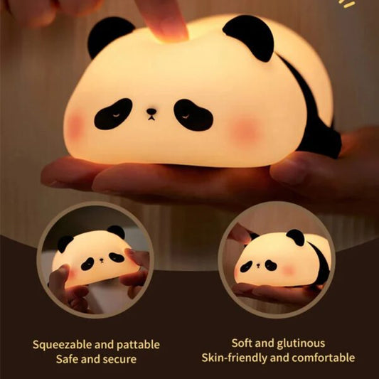 Cute Panda Silicone Night Lamp – Tap Control Rechargeable LED Night Light