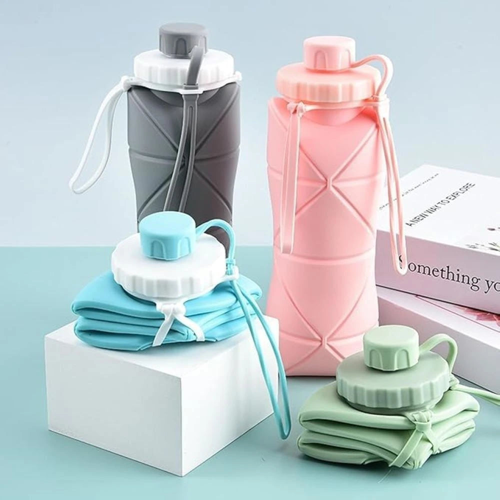 Silicon Foldable Bottle 600ml | Portable Water Bottle | Random Color