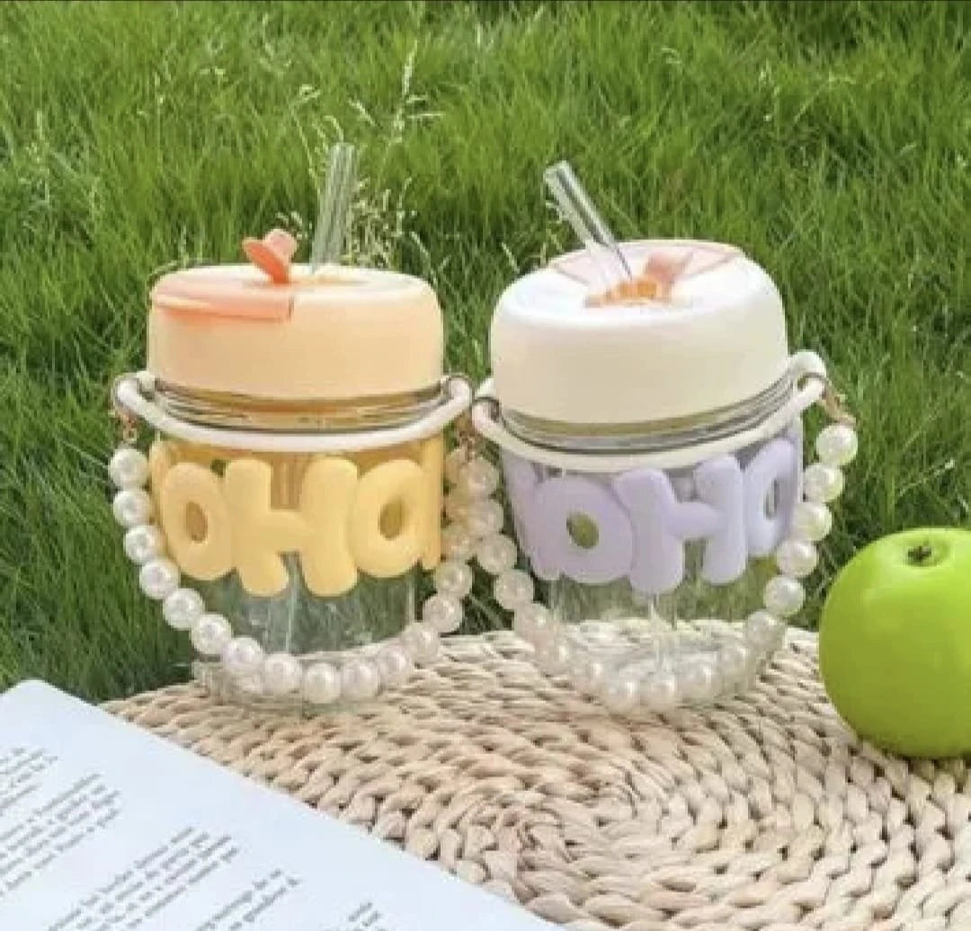 Pearl Glass Mug with Straw – Portable Sipper
