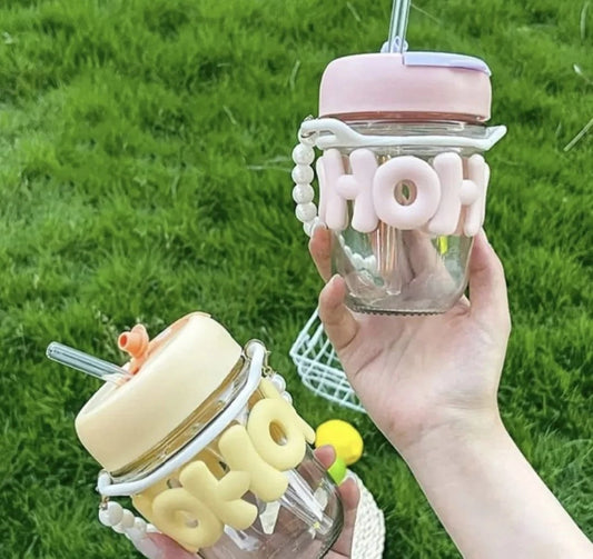 Pearl Glass Mug with Straw – Portable Sipper