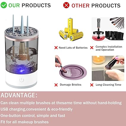 3 in 1 Electric Makeup Brush Cleaner, Makeup Brushes Drying Rack & Brush Holder Stand - Easy2Buy.pk