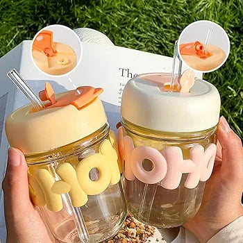 Pearl Glass Mug with Straw – Portable Sipper