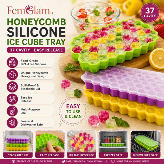 ❄️ Honeycomb Silicone Ice Cube Tray with Lid (Random Color)