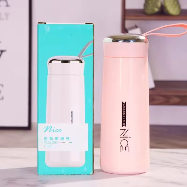 400ml Glass Mini Flask - Vacuum Insulated, Loop Handle, Random Colors - Easy2Buy.pk