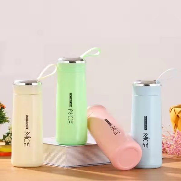 400ml Glass Mini Flask - Vacuum Insulated, Loop Handle, Random Colors - Easy2Buy.pk