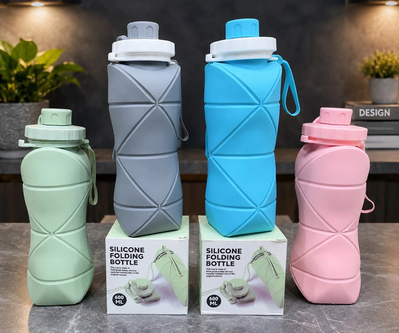 Silicon Foldable Bottle 600ml | Portable Water Bottle | Random Color