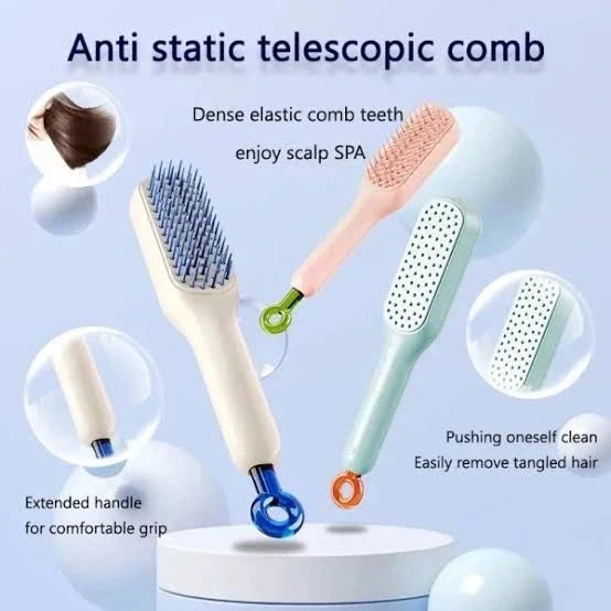 Self Cleaning Hair Brush, One-Click Cleaning Telescopic Hair brush