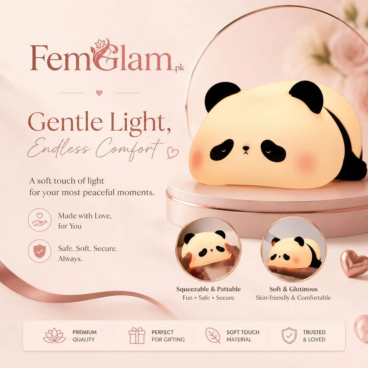 Cute Panda Silicone Night Lamp – Tap Control Rechargeable LED Night Light
