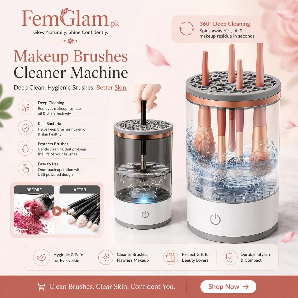3 in 1 Electric Makeup Brush Cleaner, Makeup Brushes Drying Rack & Brush Holder Stand