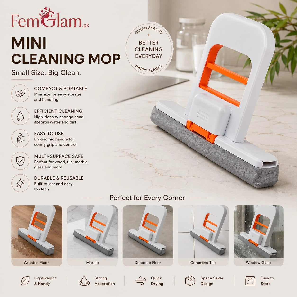 Mini Cleaning Mop – Super Absorbent Sponge Wiper