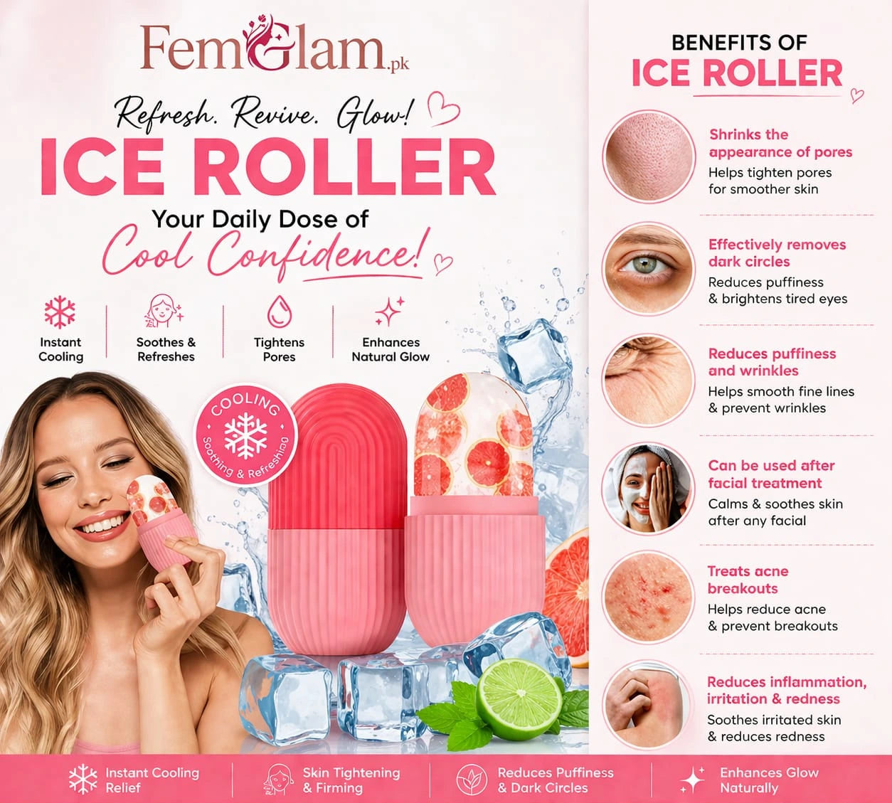 Silicone Ice Facial Roller Pack Of 2 (Random Color)