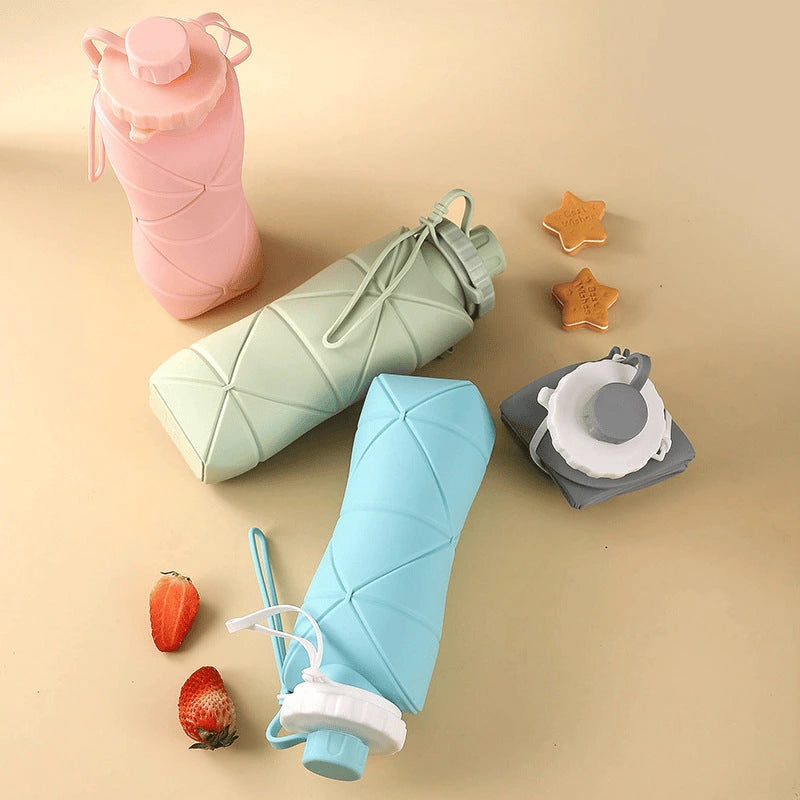 Silicon Foldable Bottle 600ml | Portable Water Bottle | Random Color
