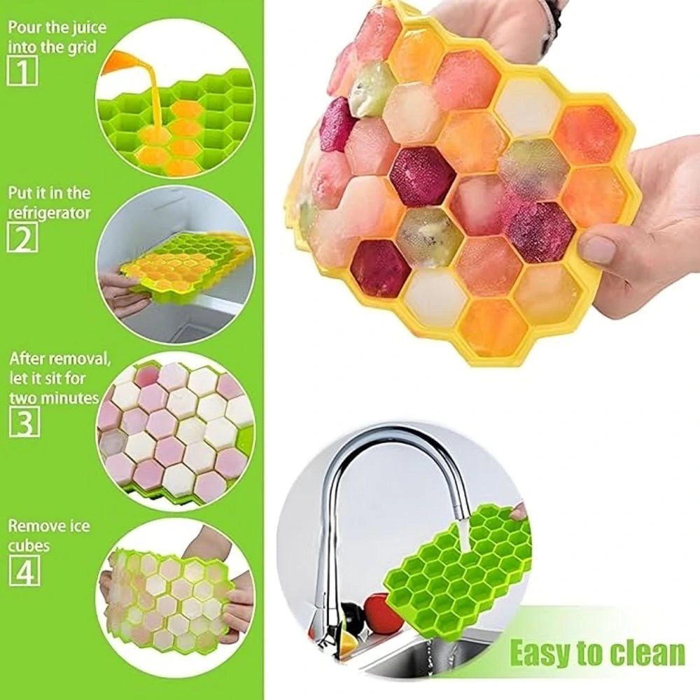 ❄️ Honeycomb Silicone Ice Cube Tray with Lid (Random Color)