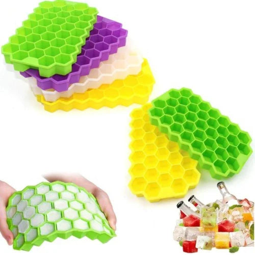 ❄️ Honeycomb Silicone Ice Cube Tray with Lid (Random Color)