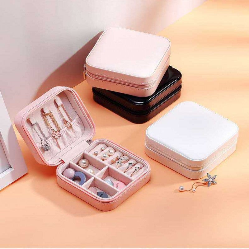 Portable Leather Jewelry Organizer Box (Zippered Travel Case)